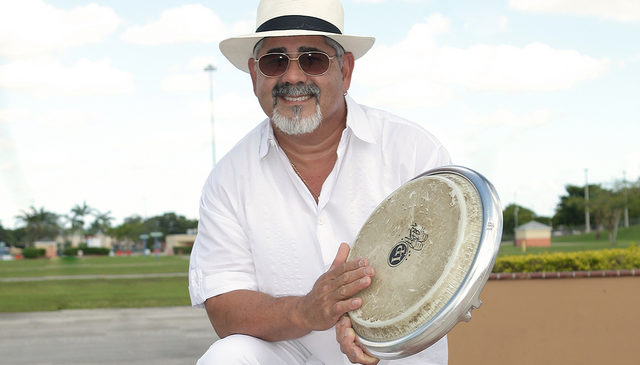 Pierre Ramos and his pandero drum